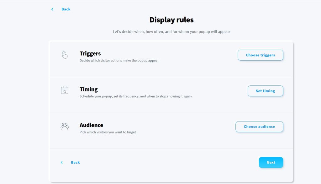 getresponse exit popup display rules