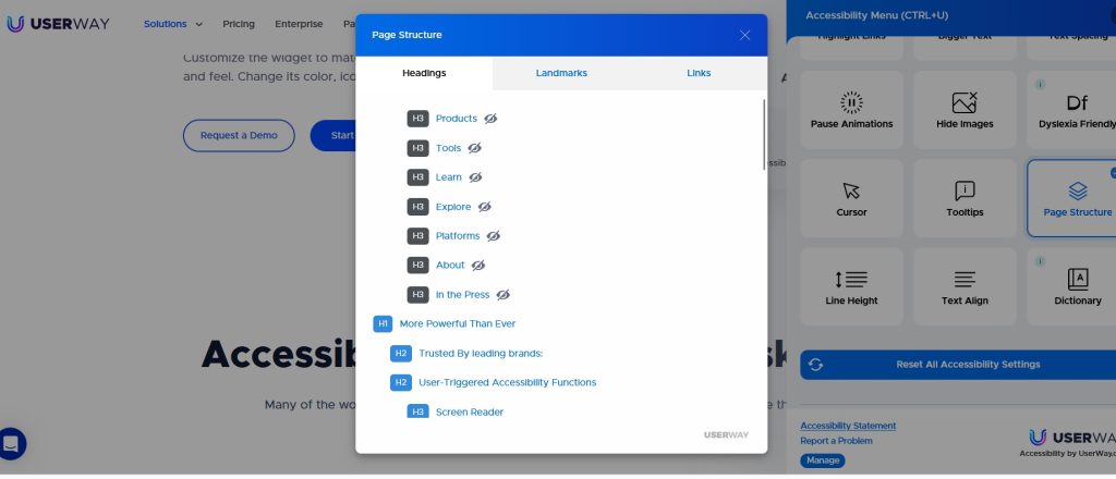 page structure widget userway