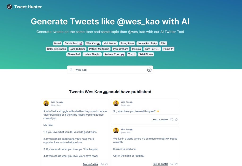 tweethunter ai tweet generator